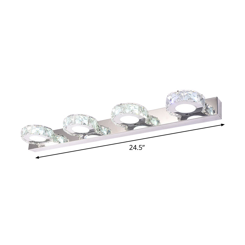 3/4-Light Beveled Crystal Vanity Sconce Modern Stainless Steel Round/Square Bathroom Wall Mount Lamp Clearhalo 'Modern wall lights' 'Modern' 'Vanity Lights' 'Wall Lights' Lighting' 2015714