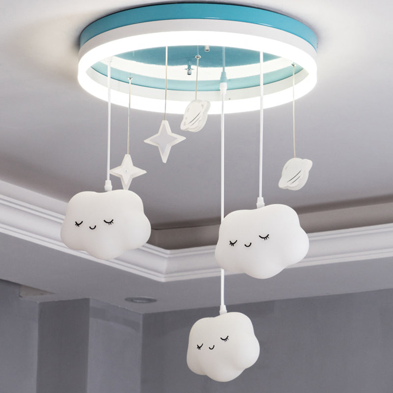 Starry LED Ceiling Mount Light Cartoon Acrylic Flush Light with Round in Green for Baby Bedroom Blue Cloud Clearhalo 'Ceiling Lights' 'Pendant Lights' 'Pendants' Lighting' 201576_feb65307-535d-4b5a-8f91-2d0bf8615629