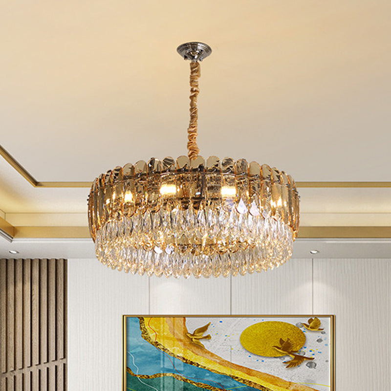 Silver 6/10 Heads Suspension Light Modern Crystal Round Chandelier Pendant Light for Bedroom Clearhalo 'Ceiling Lights' 'Chandeliers' 'Modern Chandeliers' 'Modern' Lighting' 2015798