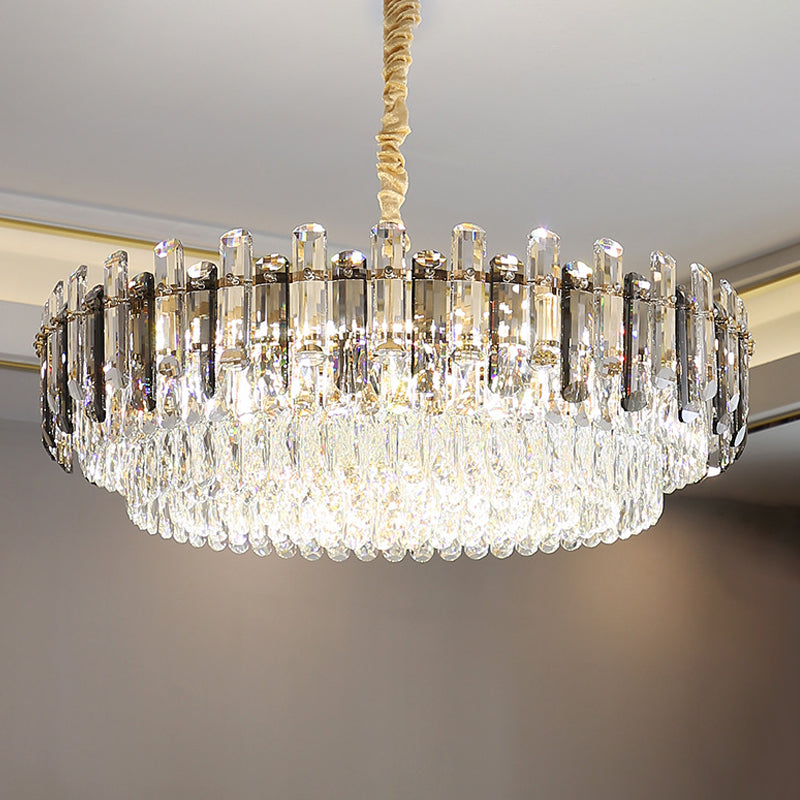 8/15/19 Bulbs Multi-Layer Pendant Lighting Modern Gold Finish Cut Crystal Chandelier Light Fixture Gold Clearhalo 'Ceiling Lights' 'Chandeliers' 'Modern Chandeliers' 'Modern' Lighting' 2015803