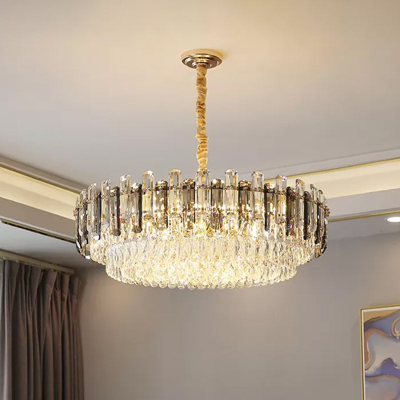 8/15/19 Bulbs Multi-Layer Pendant Lighting Modern Gold Finish Cut Crystal Chandelier Light Fixture Clearhalo 'Ceiling Lights' 'Chandeliers' 'Modern Chandeliers' 'Modern' Lighting' 2015804