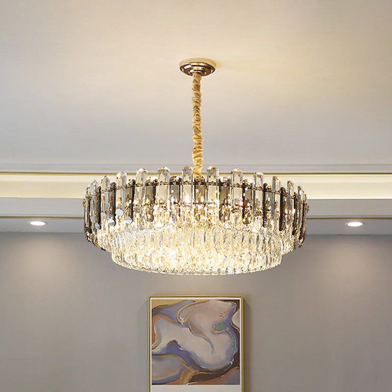 8/15/19 Bulbs Multi-Layer Pendant Lighting Modern Gold Finish Cut Crystal Chandelier Light Fixture Clearhalo 'Ceiling Lights' 'Chandeliers' 'Modern Chandeliers' 'Modern' Lighting' 2015805