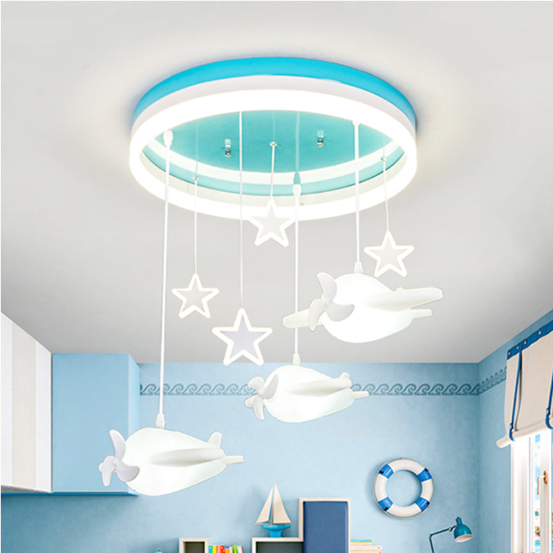 Starry LED Ceiling Mount Light Cartoon Acrylic Flush Light with Round in Green for Baby Bedroom Blue Airplane Clearhalo 'Ceiling Lights' 'Pendant Lights' 'Pendants' Lighting' 201580_b9ea25ab-1c25-496b-bfd3-a6ec4b6e13de