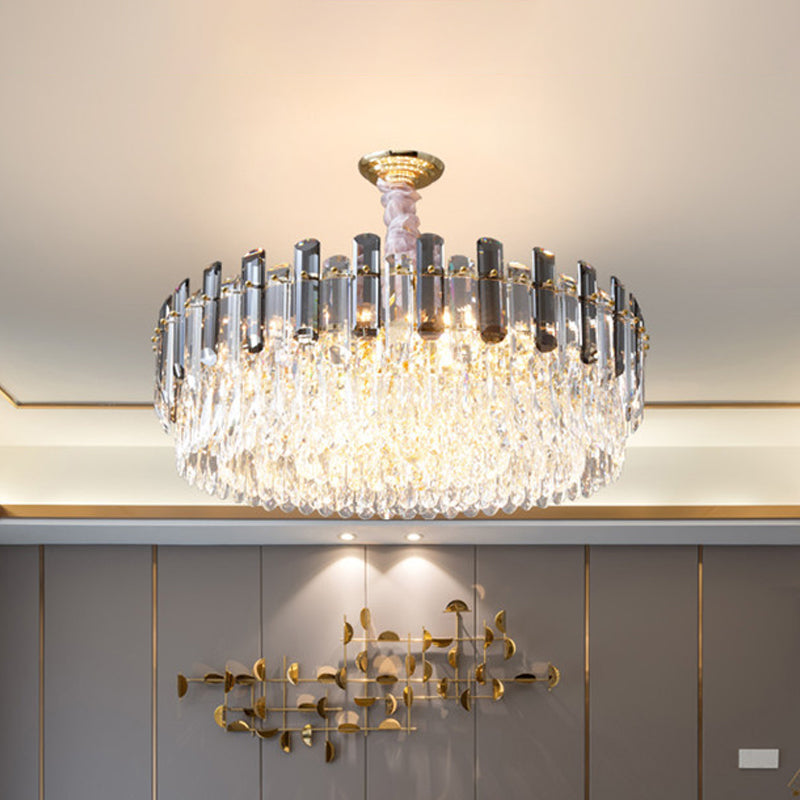 Circular Living Room Hanging Light Modern Crystal 5/12/18-Light Gold Pendant Chandelier Gold Clearhalo 'Ceiling Lights' 'Chandeliers' 'Modern Chandeliers' 'Modern' Lighting' 2015812