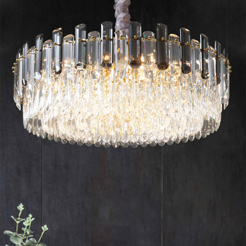 Circular Living Room Hanging Light Modern Crystal 5/12/18-Light Gold Pendant Chandelier Clearhalo 'Ceiling Lights' 'Chandeliers' 'Modern Chandeliers' 'Modern' Lighting' 2015813