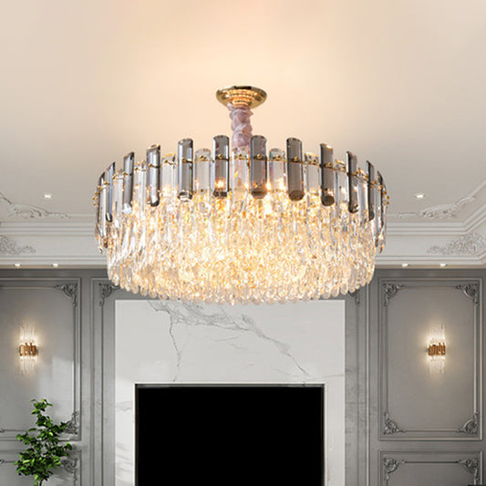 Circular Living Room Hanging Light Modern Crystal 5/12/18-Light Gold Pendant Chandelier Clearhalo 'Ceiling Lights' 'Chandeliers' 'Modern Chandeliers' 'Modern' Lighting' 2015814