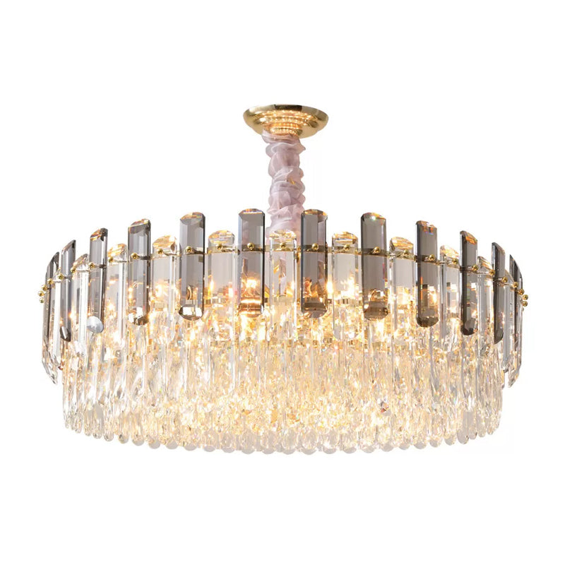 Circular Living Room Hanging Light Modern Crystal 5/12/18-Light Gold Pendant Chandelier Clearhalo 'Ceiling Lights' 'Chandeliers' 'Modern Chandeliers' 'Modern' Lighting' 2015815