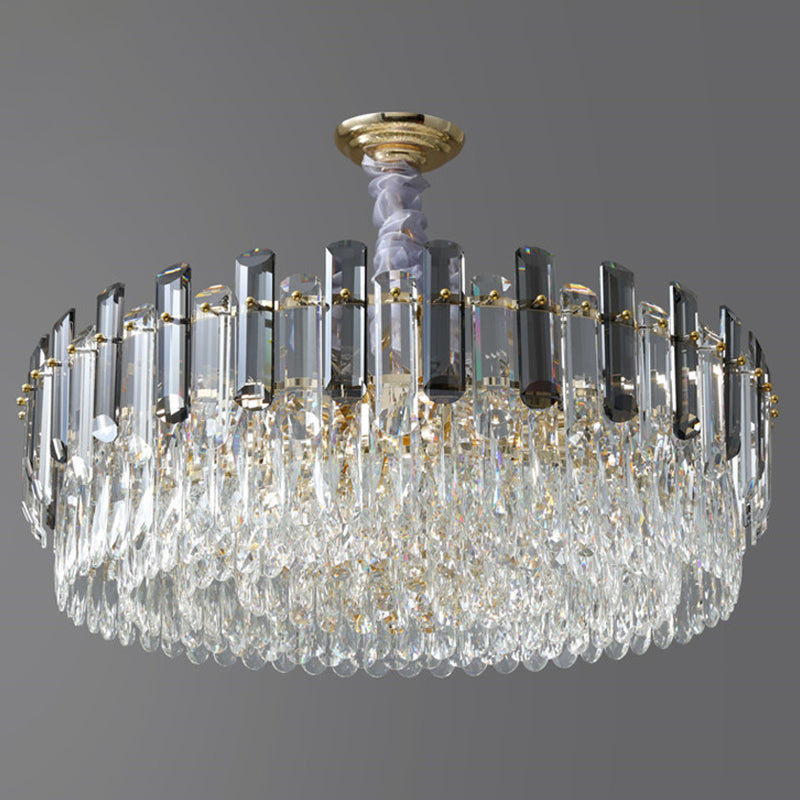 Circular Living Room Hanging Light Modern Crystal 5/12/18-Light Gold Pendant Chandelier Clearhalo 'Ceiling Lights' 'Chandeliers' 'Modern Chandeliers' 'Modern' Lighting' 2015816