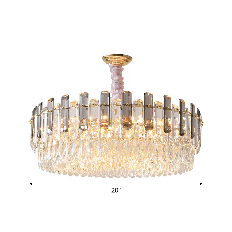 Circular Living Room Hanging Light Modern Crystal 5/12/18-Light Gold Pendant Chandelier Clearhalo 'Ceiling Lights' 'Chandeliers' 'Modern Chandeliers' 'Modern' Lighting' 2015817