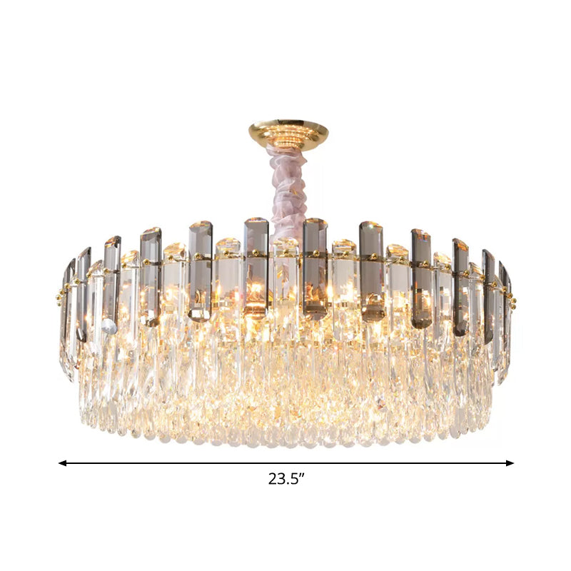 Circular Living Room Hanging Light Modern Crystal 5/12/18-Light Gold Pendant Chandelier Clearhalo 'Ceiling Lights' 'Chandeliers' 'Modern Chandeliers' 'Modern' Lighting' 2015818
