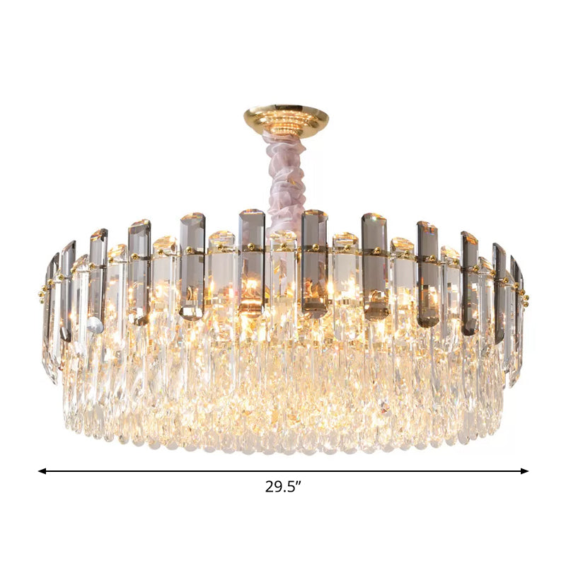 Circular Living Room Hanging Light Modern Crystal 5/12/18-Light Gold Pendant Chandelier Clearhalo 'Ceiling Lights' 'Chandeliers' 'Modern Chandeliers' 'Modern' Lighting' 2015819