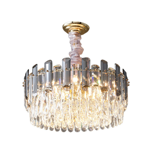 Circular Living Room Hanging Light Modern Crystal 5/12/18-Light Gold Pendant Chandelier 5 Gold Clearhalo 'Ceiling Lights' 'Chandeliers' 'Modern Chandeliers' 'Modern' Lighting' 2015820