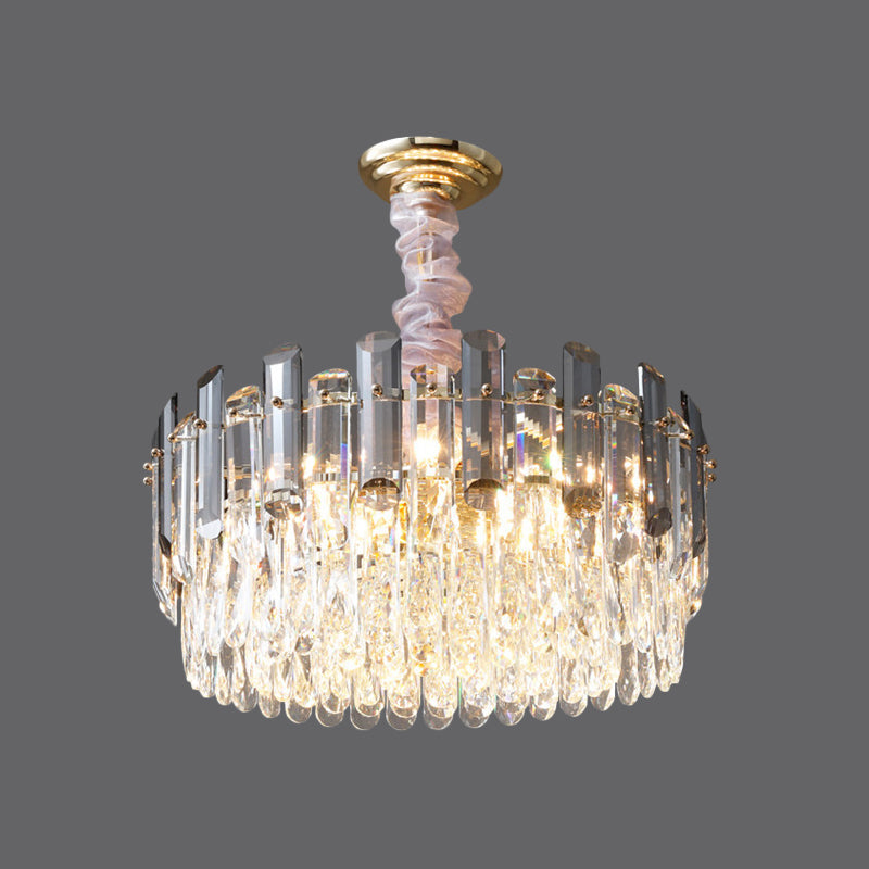 Circular Living Room Hanging Light Modern Crystal 5/12/18-Light Gold Pendant Chandelier Clearhalo 'Ceiling Lights' 'Chandeliers' 'Modern Chandeliers' 'Modern' Lighting' 2015821