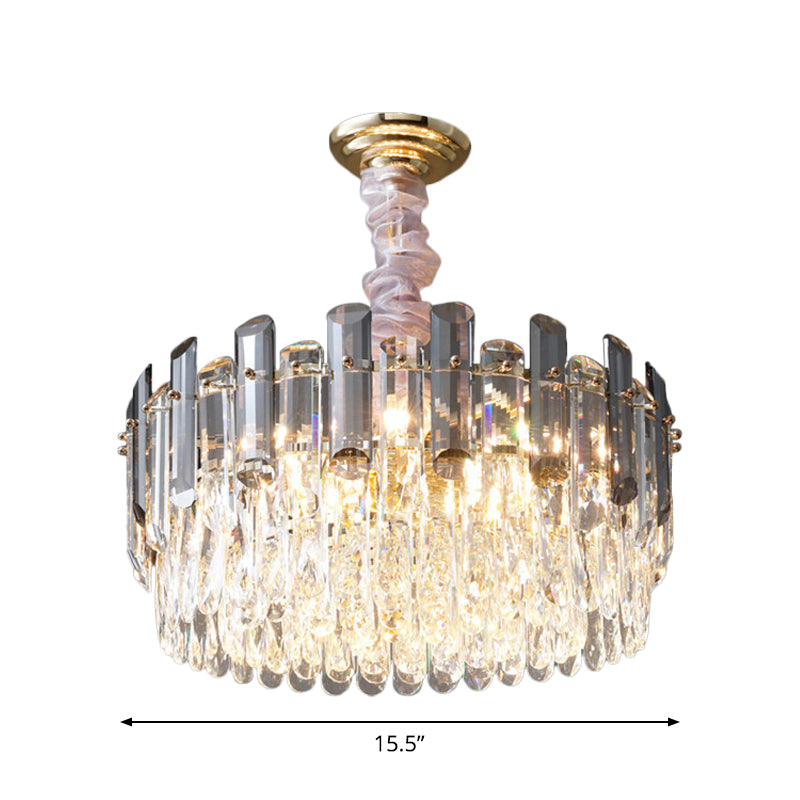 Circular Living Room Hanging Light Modern Crystal 5/12/18-Light Gold Pendant Chandelier Clearhalo 'Ceiling Lights' 'Chandeliers' 'Modern Chandeliers' 'Modern' Lighting' 2015822