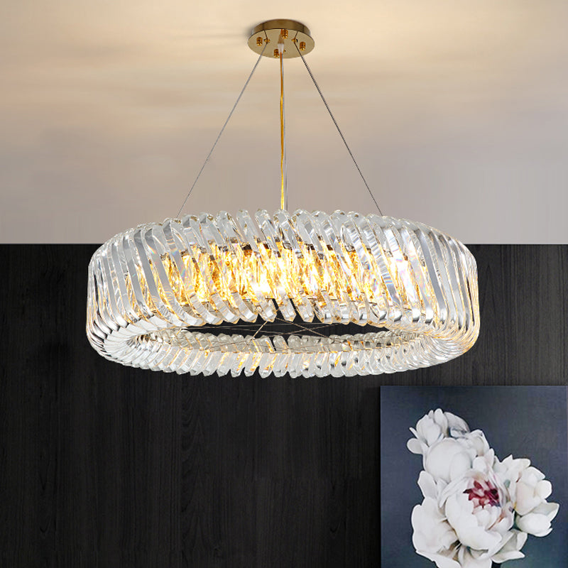 Minimalist Drum Pendant Lighting 4/8/12-Light Clear K9 Crystal Chandelier Light Fixture in Gold Clearhalo 'Ceiling Lights' 'Chandeliers' 'Modern Chandeliers' 'Modern' Lighting' 2015870
