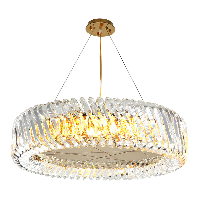 Minimalist Drum Pendant Lighting 4/8/12-Light Clear K9 Crystal Chandelier Light Fixture in Gold Clearhalo 'Ceiling Lights' 'Chandeliers' 'Modern Chandeliers' 'Modern' Lighting' 2015871