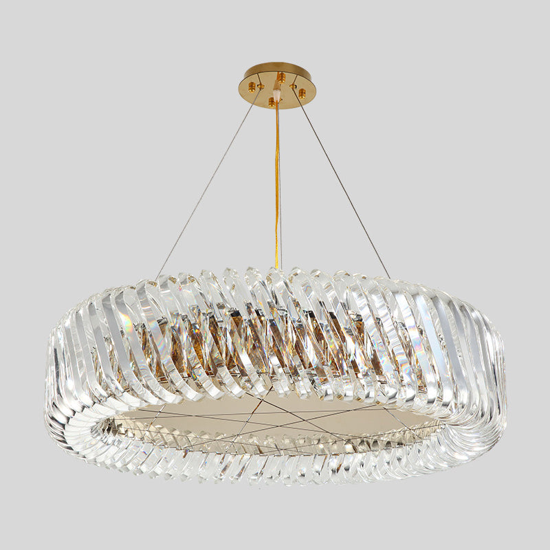 Minimalist Drum Pendant Lighting 4/8/12-Light Clear K9 Crystal Chandelier Light Fixture in Gold Clearhalo 'Ceiling Lights' 'Chandeliers' 'Modern Chandeliers' 'Modern' Lighting' 2015872