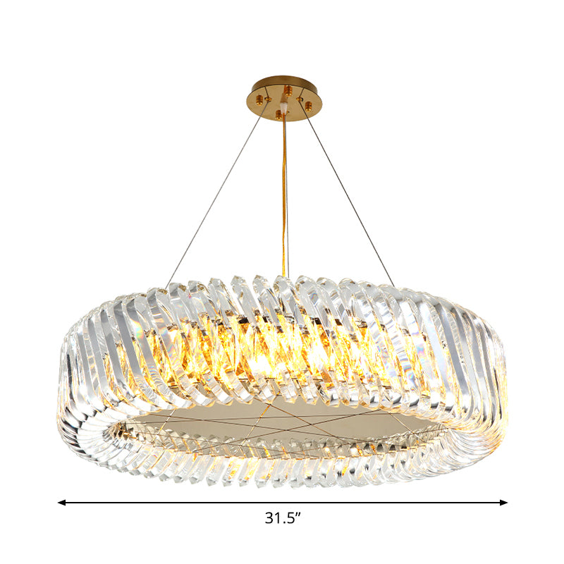 Minimalist Drum Pendant Lighting 4/8/12-Light Clear K9 Crystal Chandelier Light Fixture in Gold Clearhalo 'Ceiling Lights' 'Chandeliers' 'Modern Chandeliers' 'Modern' Lighting' 2015873