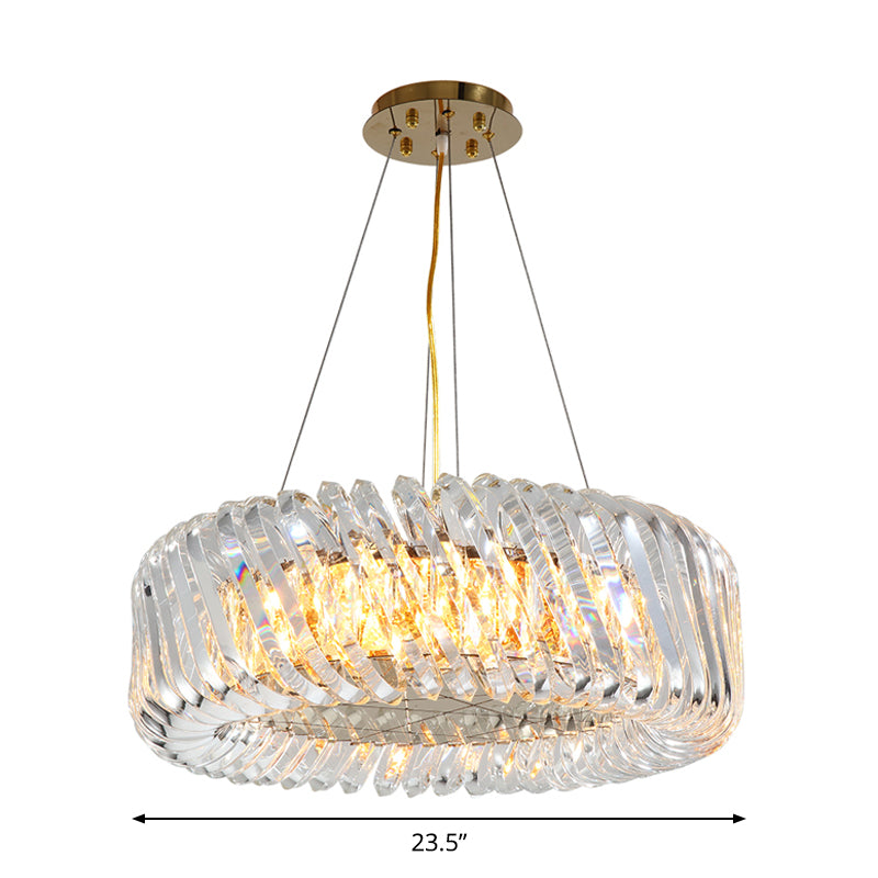 Minimalist Drum Pendant Lighting 4/8/12-Light Clear K9 Crystal Chandelier Light Fixture in Gold Clearhalo 'Ceiling Lights' 'Chandeliers' 'Modern Chandeliers' 'Modern' Lighting' 2015878