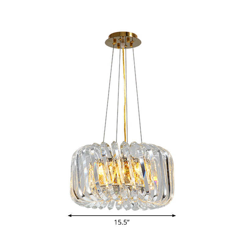 Minimalist Drum Pendant Lighting 4/8/12-Light Clear K9 Crystal Chandelier Light Fixture in Gold Clearhalo 'Ceiling Lights' 'Chandeliers' 'Modern Chandeliers' 'Modern' Lighting' 2015883