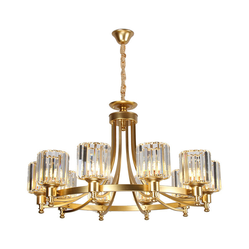 Postmodern Cylinder Chandelier 8/10-Light Prismatic Crystal Drop Lamp in Black/Gold for Living Room Clearhalo 'Ceiling Lights' 'Chandeliers' 'Modern Chandeliers' 'Modern' Lighting' 2015917
