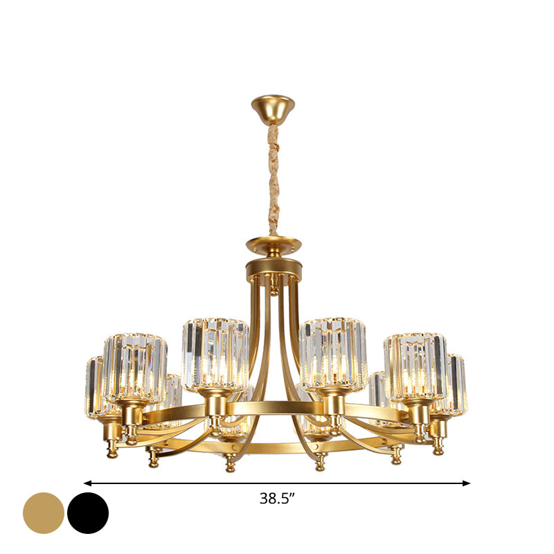 Postmodern Cylinder Chandelier 8/10-Light Prismatic Crystal Drop Lamp in Black/Gold for Living Room Clearhalo 'Ceiling Lights' 'Chandeliers' 'Modern Chandeliers' 'Modern' Lighting' 2015918