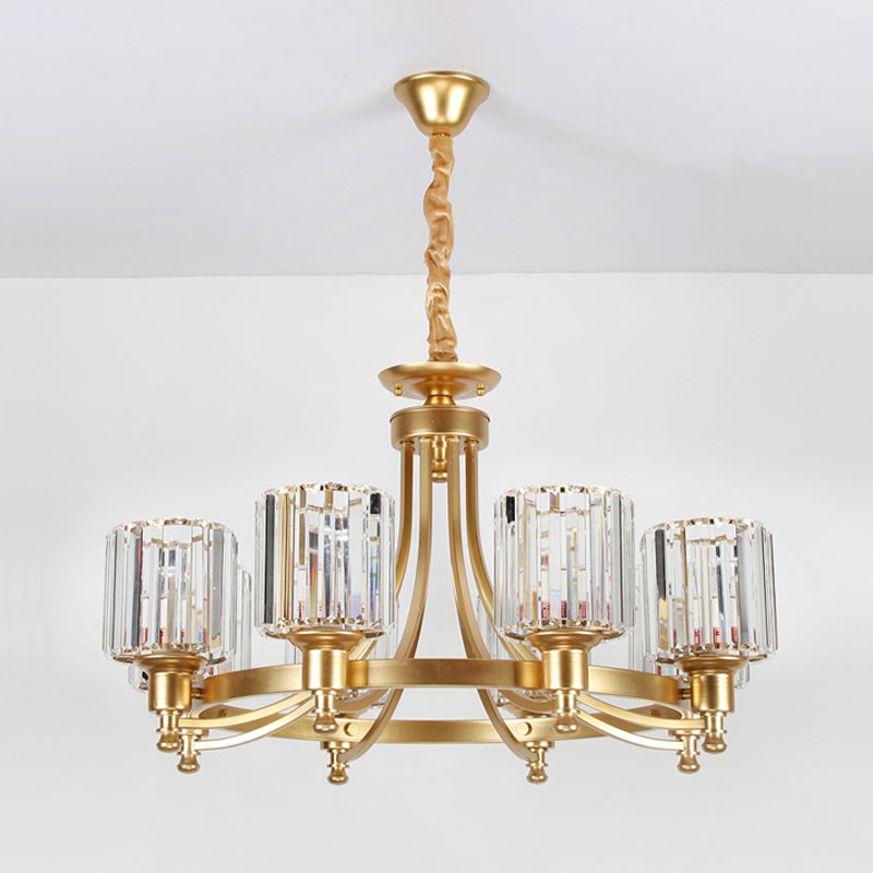 Postmodern Cylinder Chandelier 8/10-Light Prismatic Crystal Drop Lamp in Black/Gold for Living Room Clearhalo 'Ceiling Lights' 'Chandeliers' 'Modern Chandeliers' 'Modern' Lighting' 2015921