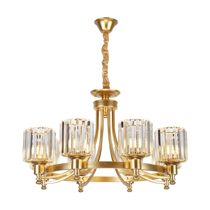 Postmodern Cylinder Chandelier 8/10-Light Prismatic Crystal Drop Lamp in Black/Gold for Living Room Clearhalo 'Ceiling Lights' 'Chandeliers' 'Modern Chandeliers' 'Modern' Lighting' 2015922