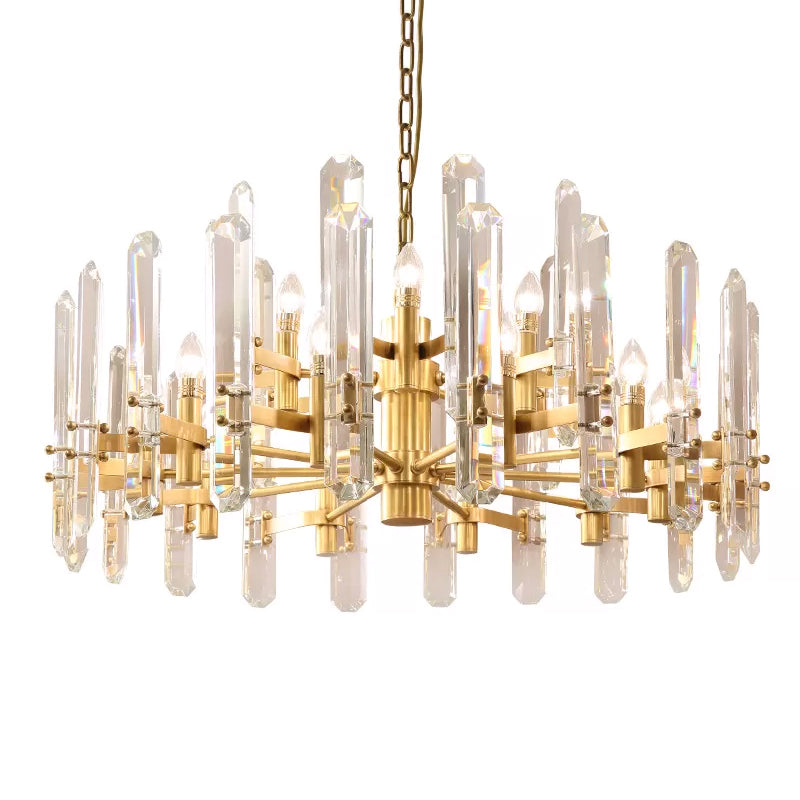 15 Lights Radial Hanging Pendant Post-Modern Gold Clear Crystal Rod Chandelier for Dining Room Gold Clearhalo 'Ceiling Lights' 'Chandeliers' 'Modern Chandeliers' 'Modern' Lighting' 2015929