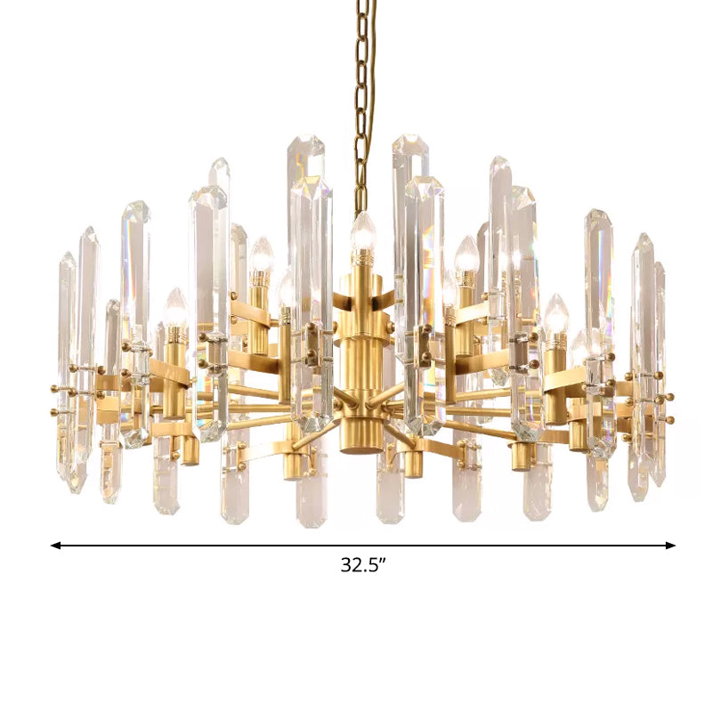 15 Lights Radial Hanging Pendant Post-Modern Gold Clear Crystal Rod Chandelier for Dining Room Clearhalo 'Ceiling Lights' 'Chandeliers' 'Modern Chandeliers' 'Modern' Lighting' 2015932