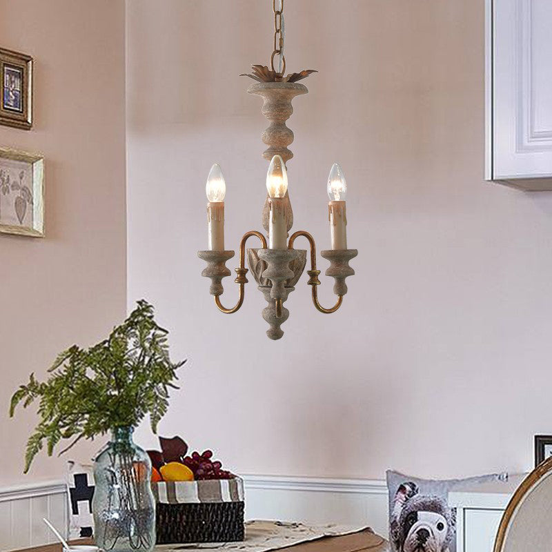 Distressed White Curved Arm Pendant Chandelier Rural Wood 3 Bulbs Dining Room Hanging Ceiling Light Distressed Wood Clearhalo 'Ceiling Lights' 'Chandeliers' Lighting' options 2015940_f69790f1-8c25-43db-8a93-7d604f004721