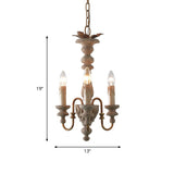 Distressed White Curved Arm Pendant Chandelier Rural Wood 3 Bulbs Dining Room Hanging Ceiling Light Clearhalo 'Ceiling Lights' 'Chandeliers' Lighting' options 2015944