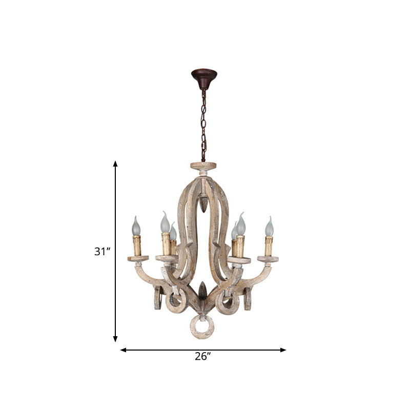 Distressed Wood Ceiling Chandelier Curved Frame Cottage Pendant Lighting Fixture for Living Room Clearhalo 'Ceiling Lights' 'Chandeliers' Lighting' options 2015949