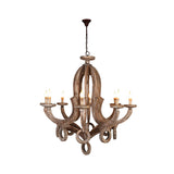 Distressed Wood Ceiling Chandelier Curved Frame Cottage Pendant Lighting Fixture for Living Room Clearhalo 'Ceiling Lights' 'Chandeliers' Lighting' options 2015951