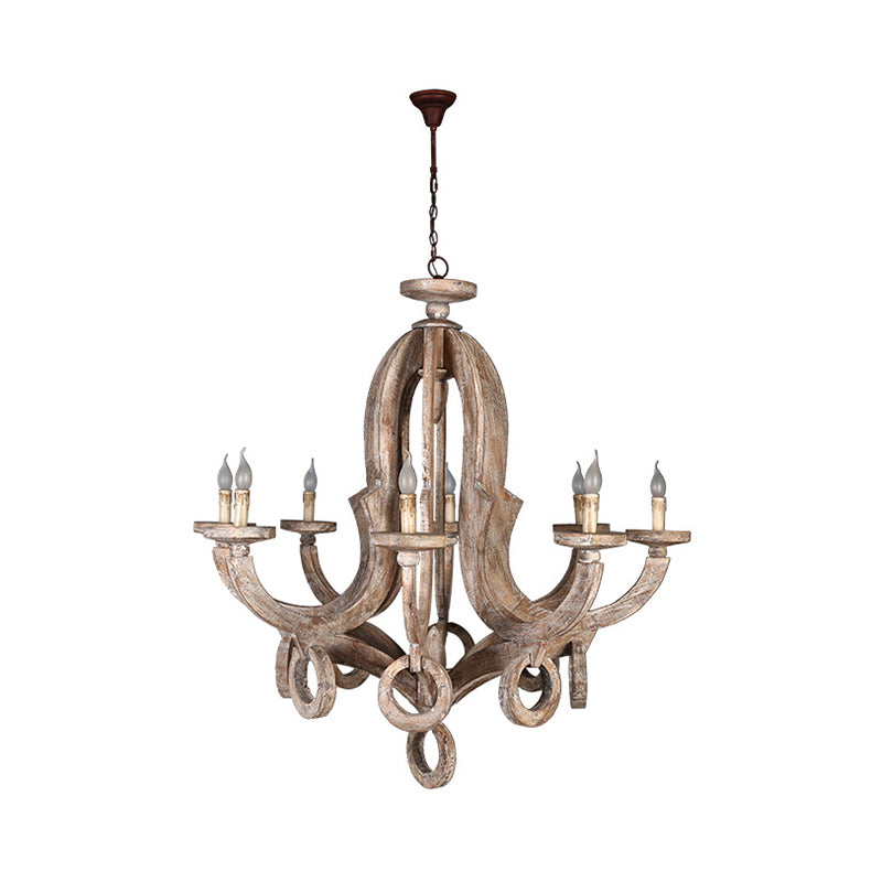 Distressed Wood Ceiling Chandelier Curved Frame Cottage Pendant Lighting Fixture for Living Room Clearhalo 'Ceiling Lights' 'Chandeliers' Lighting' options 2015952