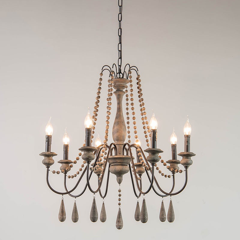 Farmhouse Swooping Arm Chandelier Wood Hanging Ceiling Light with Candelabra Design Clearhalo 'Ceiling Lights' 'Chandeliers' Lighting' options 2015963