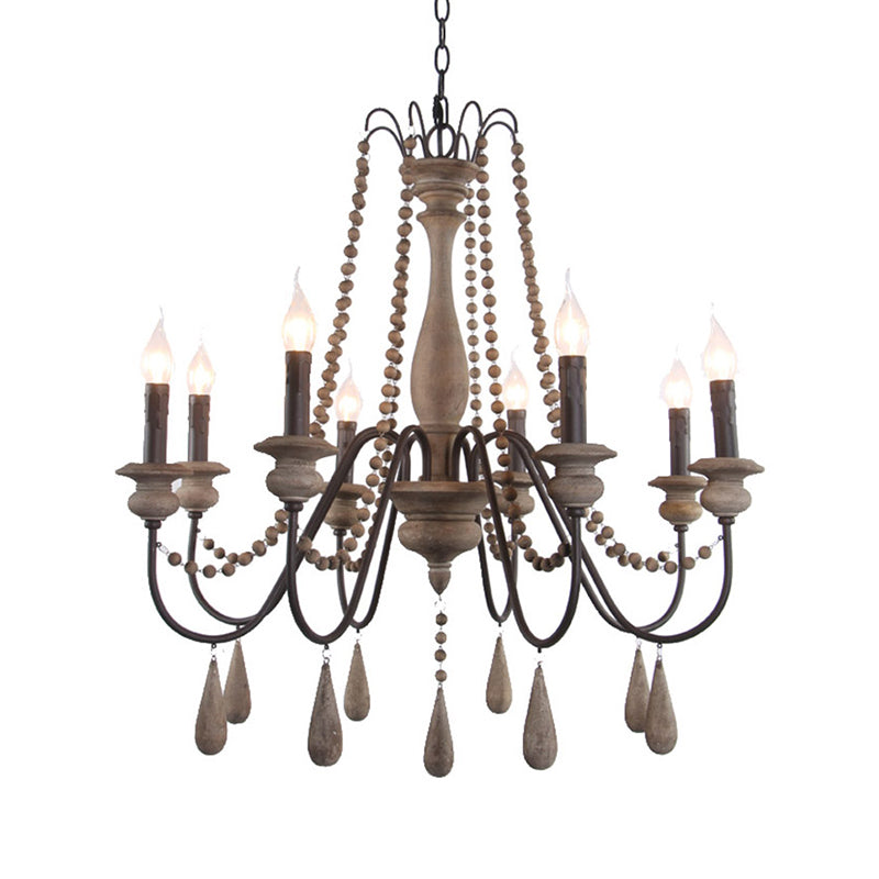 Farmhouse Swooping Arm Chandelier Wood Hanging Ceiling Light with Candelabra Design Clearhalo 'Ceiling Lights' 'Chandeliers' Lighting' options 2015964