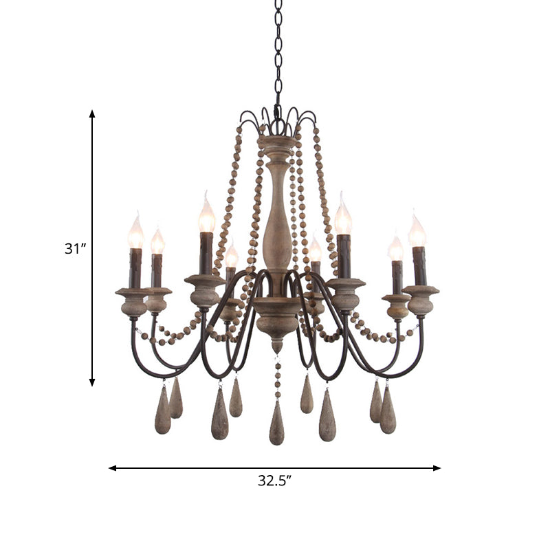 Farmhouse Swooping Arm Chandelier Wood Hanging Ceiling Light with Candelabra Design Clearhalo 'Ceiling Lights' 'Chandeliers' Lighting' options 2015965