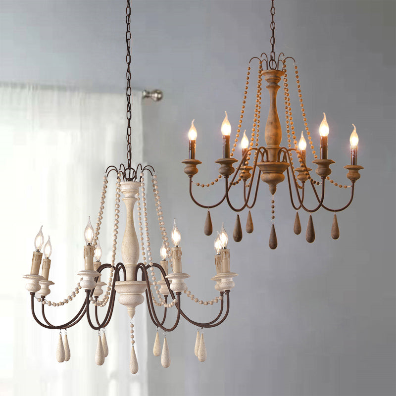 Farmhouse Swooping Arm Chandelier Wood Hanging Ceiling Light with Candelabra Design Clearhalo 'Ceiling Lights' 'Chandeliers' Lighting' options 2015966