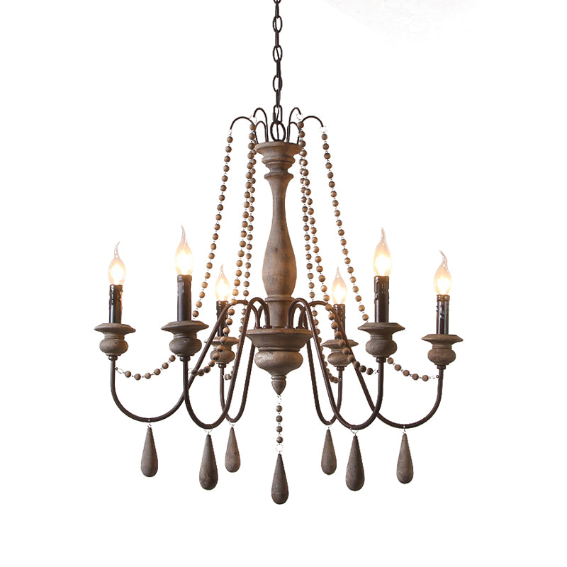 Farmhouse Swooping Arm Chandelier Wood Hanging Ceiling Light with Candelabra Design Clearhalo 'Ceiling Lights' 'Chandeliers' Lighting' options 2015968