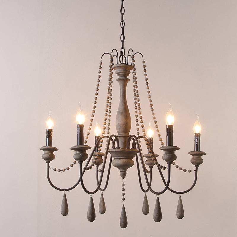 Farmhouse Swooping Arm Chandelier Wood Hanging Ceiling Light with Candelabra Design Clearhalo 'Ceiling Lights' 'Chandeliers' Lighting' options 2015969