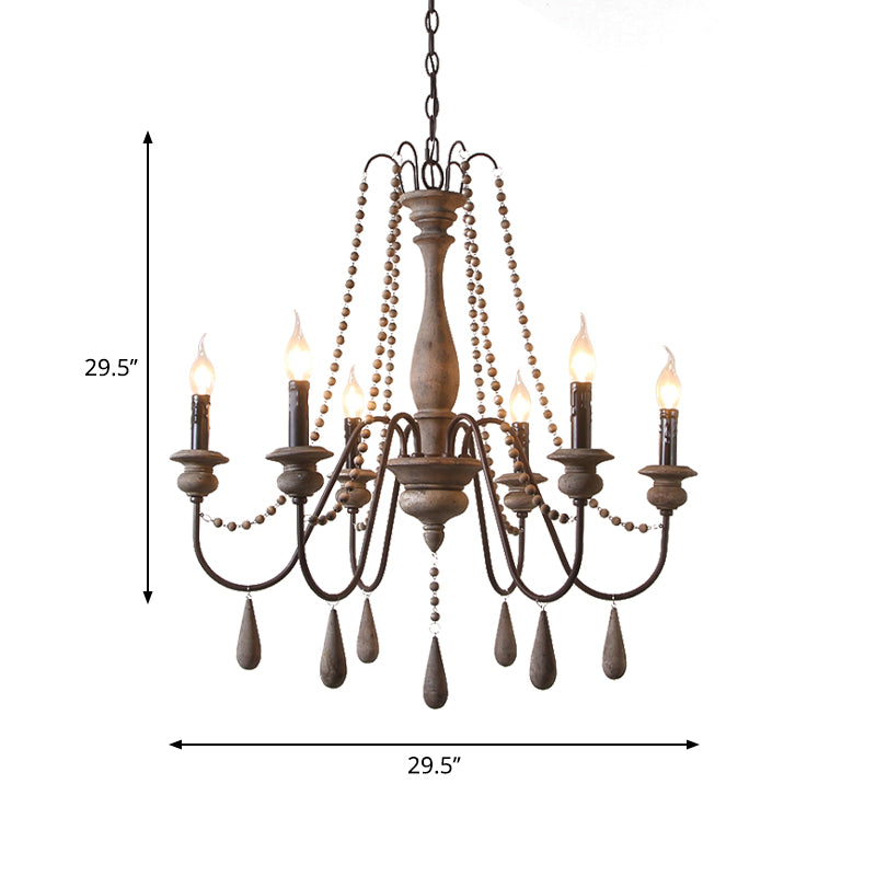 Farmhouse Swooping Arm Chandelier Wood Hanging Ceiling Light with Candelabra Design Clearhalo 'Ceiling Lights' 'Chandeliers' Lighting' options 2015970