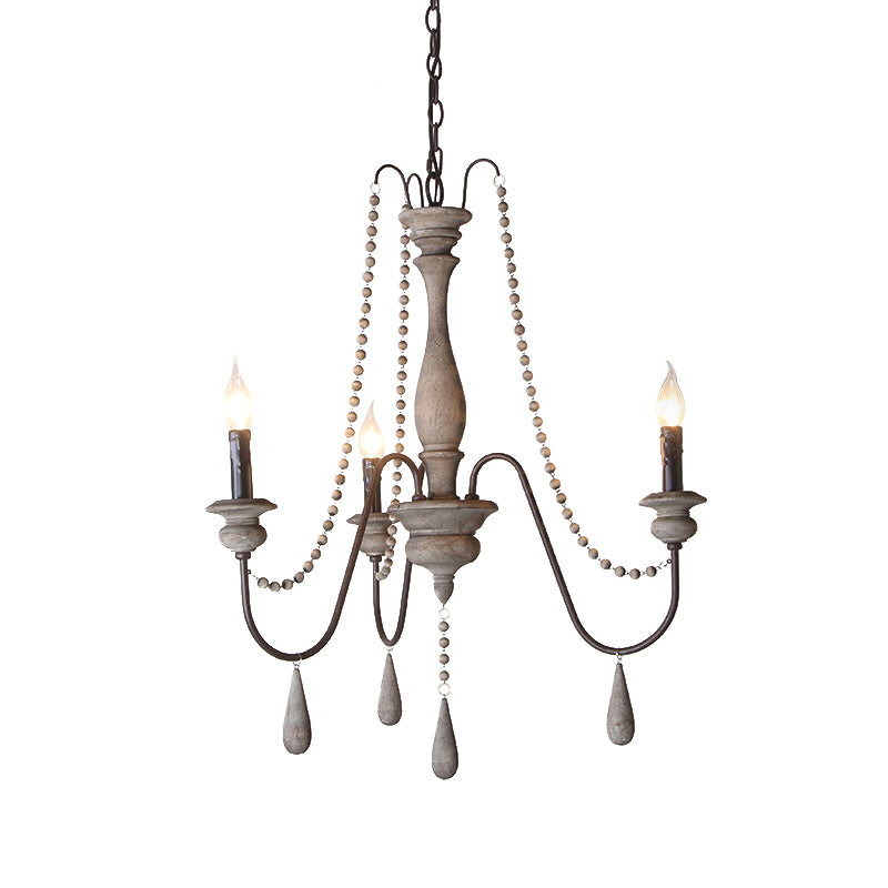 Farmhouse Swooping Arm Chandelier Wood Hanging Ceiling Light with Candelabra Design Clearhalo 'Ceiling Lights' 'Chandeliers' Lighting' options 2015971