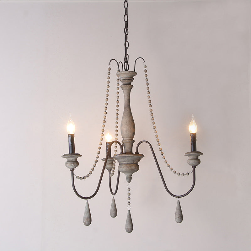 Farmhouse Swooping Arm Chandelier Wood Hanging Ceiling Light with Candelabra Design Clearhalo 'Ceiling Lights' 'Chandeliers' Lighting' options 2015972