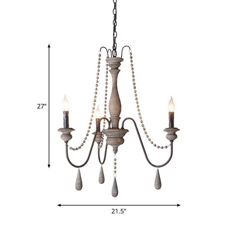 Farmhouse Swooping Arm Chandelier Wood Hanging Ceiling Light with Candelabra Design Clearhalo 'Ceiling Lights' 'Chandeliers' Lighting' options 2015973