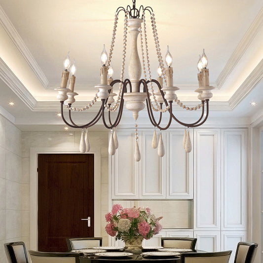 Distressed Wood Scrolled Arm Pendant Light Rustic Living Room Chandelier Lighting Fixture Clearhalo 'Ceiling Lights' 'Chandeliers' Lighting' options 2015976