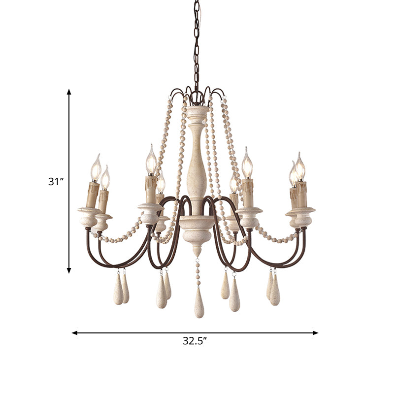 Distressed Wood Scrolled Arm Pendant Light Rustic Living Room Chandelier Lighting Fixture Clearhalo 'Ceiling Lights' 'Chandeliers' Lighting' options 2015978