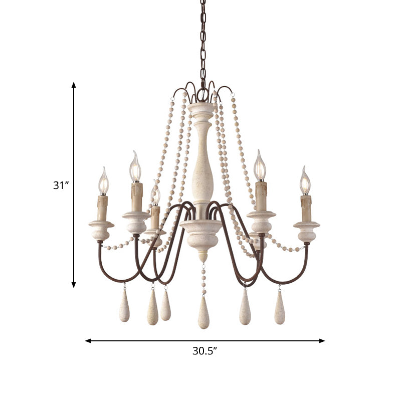 Distressed Wood Scrolled Arm Pendant Light Rustic Living Room Chandelier Lighting Fixture Clearhalo 'Ceiling Lights' 'Chandeliers' Lighting' options 2015983