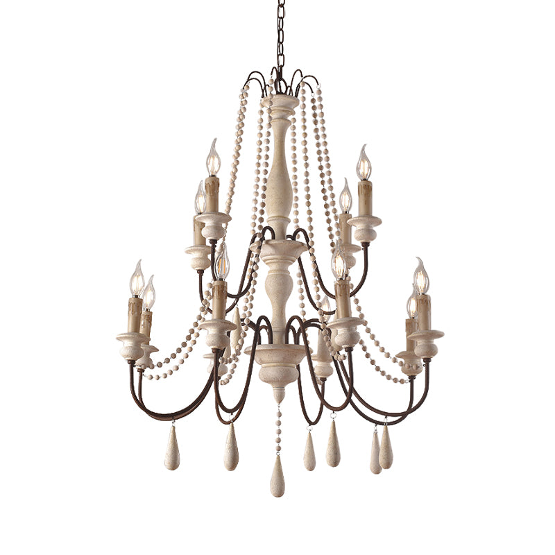 Distressed Wood Scrolled Arm Pendant Light Rustic Living Room Chandelier Lighting Fixture Clearhalo 'Ceiling Lights' 'Chandeliers' Lighting' options 2015986