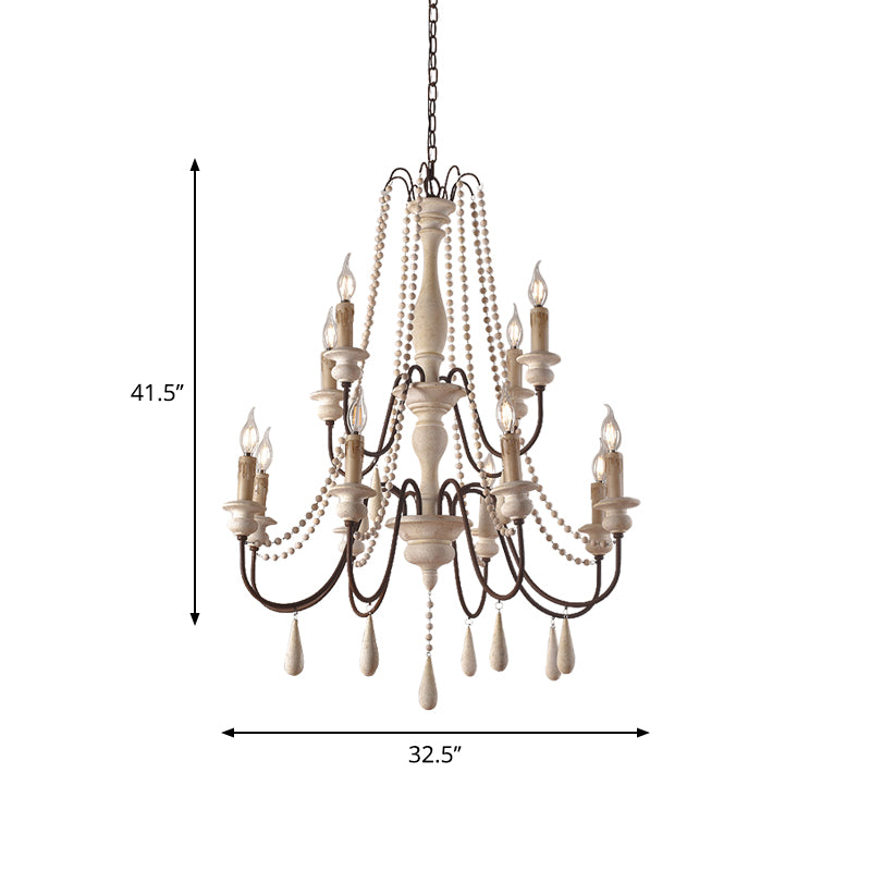 Distressed Wood Scrolled Arm Pendant Light Rustic Living Room Chandelier Lighting Fixture Clearhalo 'Ceiling Lights' 'Chandeliers' Lighting' options 2015987